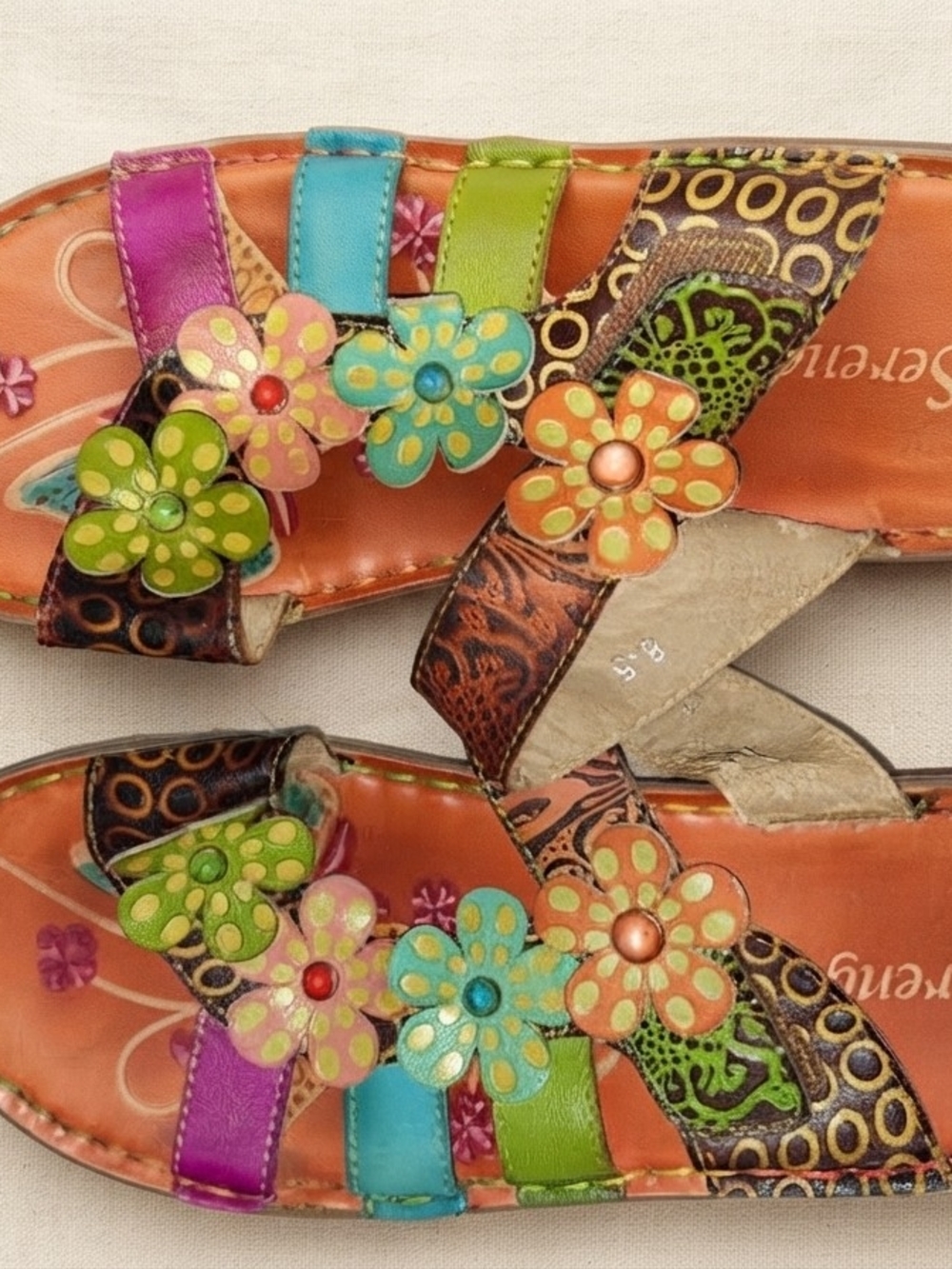 Serengeti Women's Multicolor Floral Strappy Sandals - Orange Insole